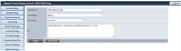 OPTOMA EW695UTis - Configuration de la messagerie SMTP - 1