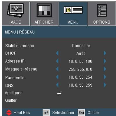 OPTOMA EW766 - MENU | RÉSEAU - 1