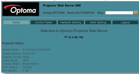 OPTOMA EW766 - Accéder au projecteur avec un navigateur Web - 1