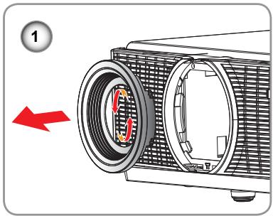 OPTOMA EW865 - Connexion du projecteur Installation de l'objectif de projection - 2