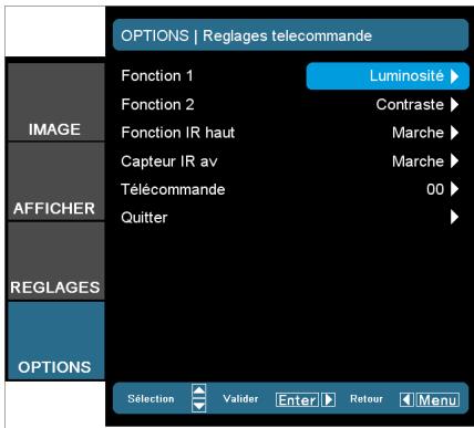 OPTOMA EW865 - OPTIONS | Réglages télécommande - 1