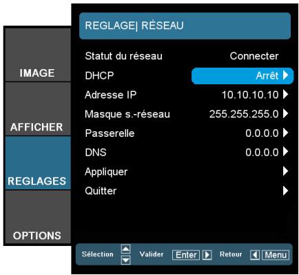 OPTOMA EW865 - REGLAGES | Réseau - 1