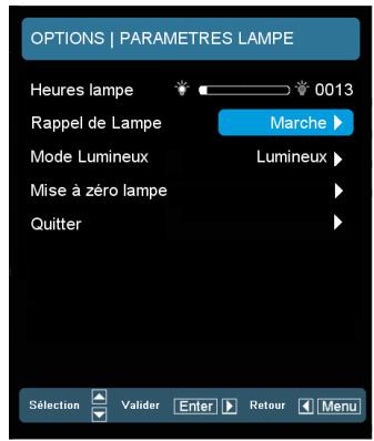 OPTOMA EW865 - OPTIONS | Paramètres Lampe - 1