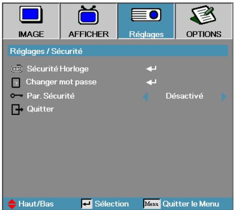 OPTOMA EX532 - Réglages | Sécurité - 1
