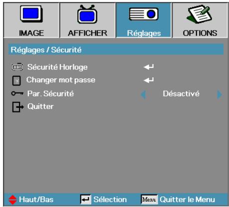 OPTOMA EX532 - Réglages | Sécurité - 1