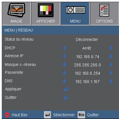 OPTOMA EX540 - MENU | Réseau - 1
