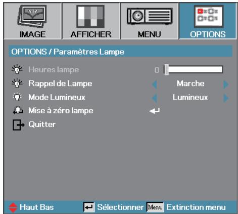 OPTOMA EX779i - OPTIONS | Paramètres Lampe - 1