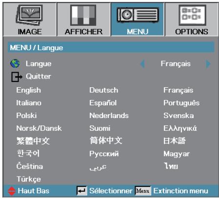 OPTOMA EX779i - MENU / Langue - 1