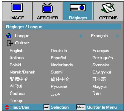 OPTOMA EX785 - Réglages / Langue - 1