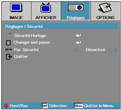 OPTOMA EX785 - Réglages | Sécurité - 1