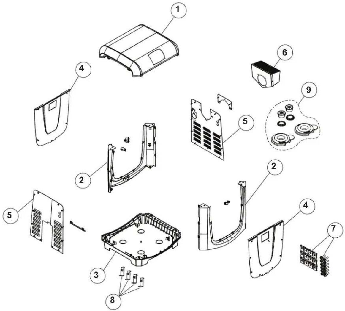 Exploded view diagram of a mechanical device with numbered parts for identification