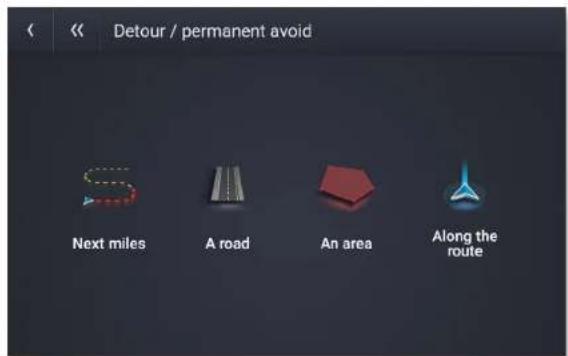 Detour / permanent avoid Next miles A road An area Along the route