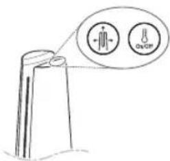 Diagram showing a device with two labeled icons: one emitting a light bulb and the other emitting a light bulb, connected by a connecting rod.