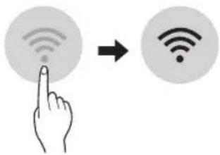 Diagram showing a hand interacting with a Wi-Fi icon and a Wi-Fi symbol, indicating wireless signal interaction.