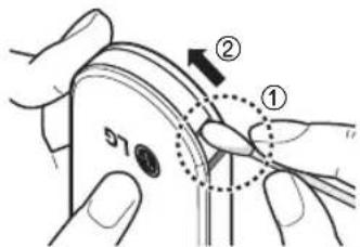 Diagram showing a device with labeled parts and directional arrows, including numbered annotations ① and ②.