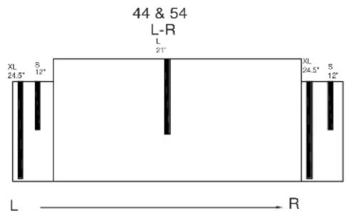 44 & 54 L-R XL S 24.5° 12" L 21" XL 24.5° S 12" L R