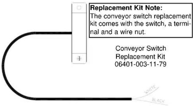 Replacement Kit Note: The conveyor switch replacement kit comes with the switch, a termi- nal and a wire nut. Conveyor Switch Replacement Kit 06401-003-11-79 WHITE BLACK