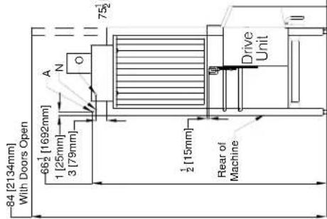84 [2134mm] With Doors Open 66½ [1692mm] 1 [25mm] 3 [79mm] A N O 75½ ½ [15mm] Rear of Machine Drive Unit II