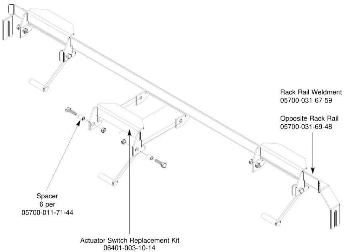Spacer 6 per 05700-011-71-44 Actuator Switch Replacement Kit 06401-003-10-14 Rack Rail Weldment 05700-031-67-59 Opposite Rack Rail 05700-031-69-48