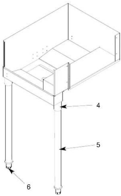 Technical diagram of a mechanical assembly with numbered components labeled 4, 5, and 6
