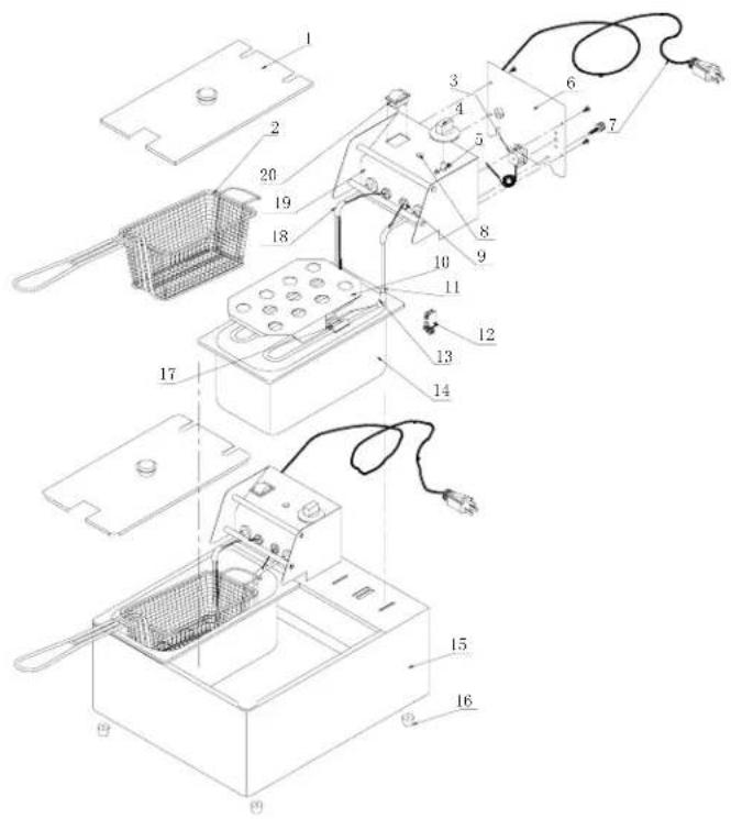Technical diagram of a microwave oven with numbered components and wiring connections