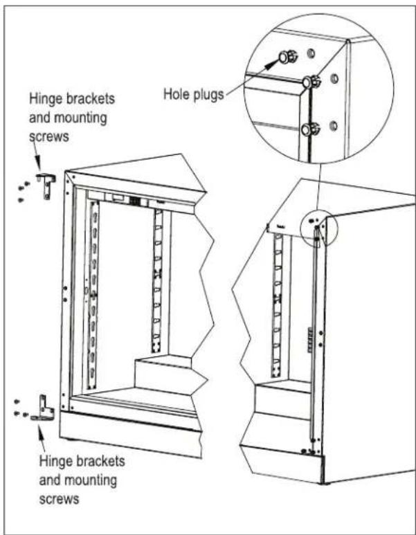 Hinge brackets and mounting screws Hinge brackets and mounting screws Hole plugs