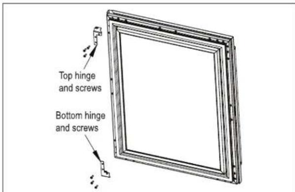 Top hinge and screws Bottom hinge and screws