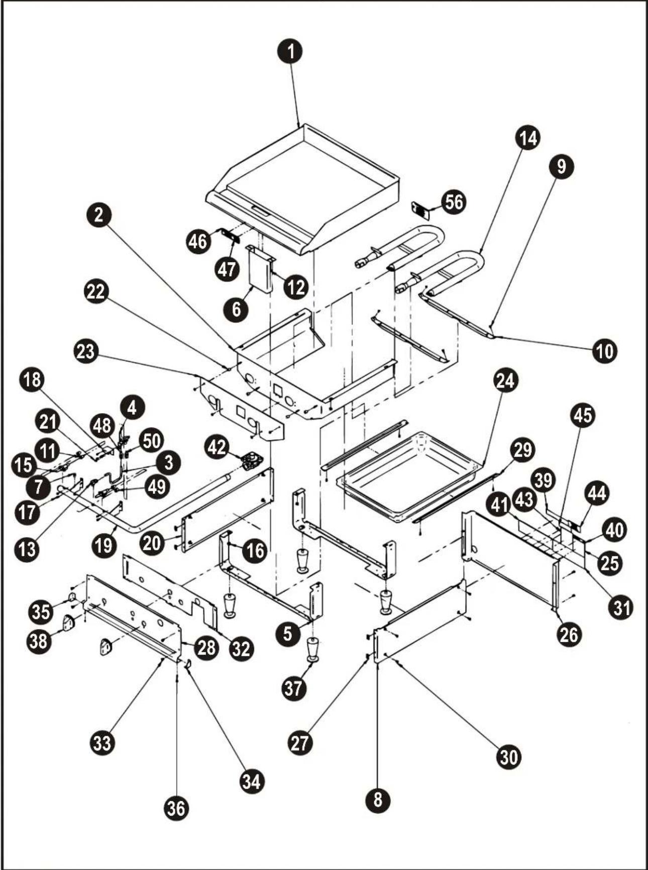 Exploded view diagram of a mechanical assembly with numbered components for identification