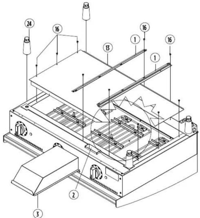 Technical diagram of a device with numbered components, likely an electrical or mechanical assembly.