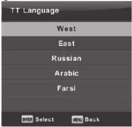 TT Language West East Russian Arabic Farsi ENTER Select MENU Back