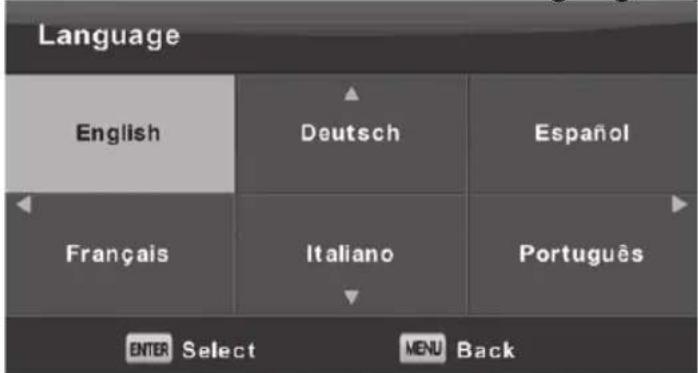 Language English Deutsch Espanol Français Italiano Português ENTER Select MENU Back