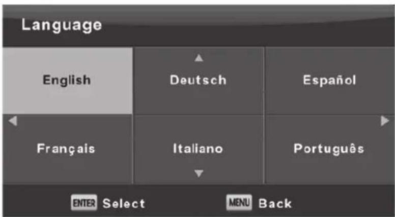 Language English Deutsch Espanol Français Italiano Português ENTER Select MENU Back