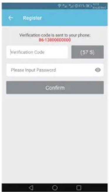 Register Verification code is sent to your phone: 86-1380000000 Verification Code (57 $) Please Input Password Confirm