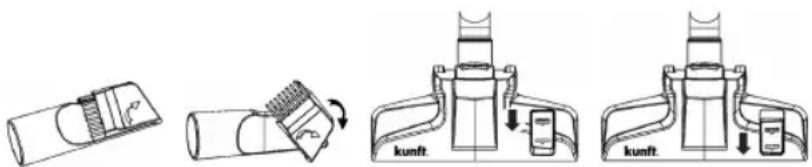 Technical diagram illustrating a mechanical assembly process with labeled components and directional arrows indicating motion.