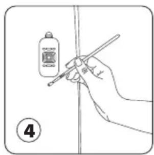 Diagram showing a hand holding a pen near a bottle with a label and number 4 in the corner.