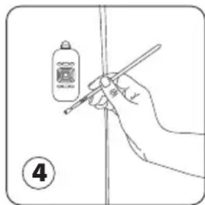 Diagram showing a hand holding a pen near a bottle with a label and number 4 in the corner.