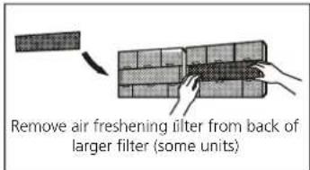 Remove air freshening filter from back of larger filter (some units)
