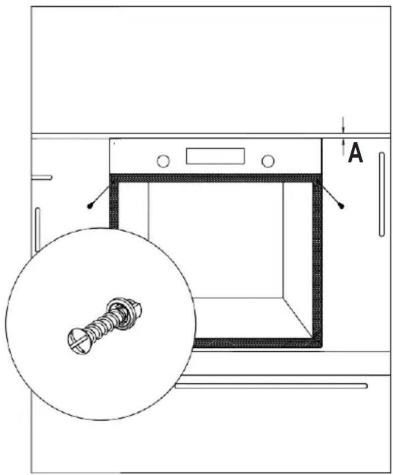 Technical diagram showing a screw installation inside a washing machine with labeled component A and a magnified view of the screw.