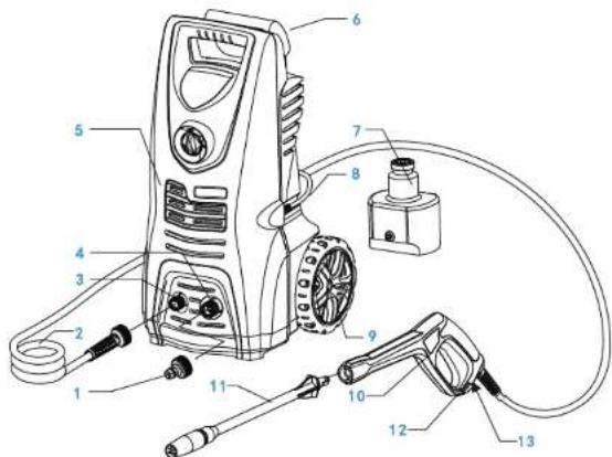Labeled diagram of a water heater system with numbered components for identification