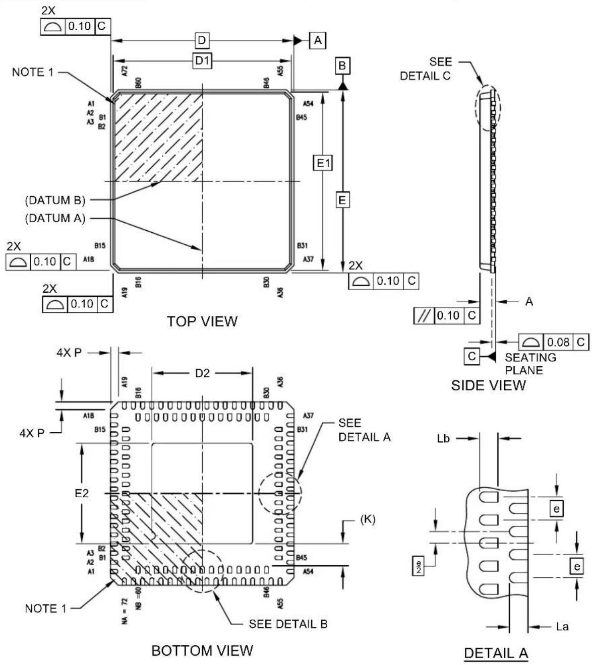 Microchip PIC32MZ1025W104132 - 132-Lead Very Thin Plastic Quad Flat, No Lead Package (NVX) - 10x10x0.9 mm Body [VQFN]; With 5.5x5.5 mm Exposed Pad; Dual Row Terminals; Punch Singulated - 1