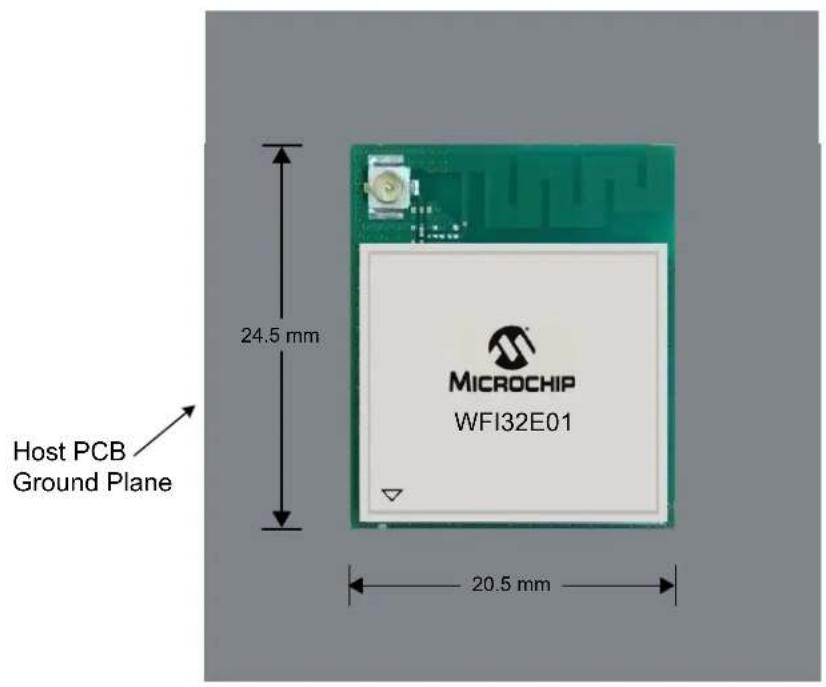 Host PCB Ground Plane 24.5 mm MICROCHIP WFI32E01 20.5 mm