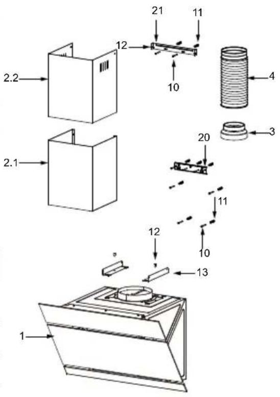 Technical diagram of a mechanical assembly with numbered components and directional arrows indicating assembly steps.