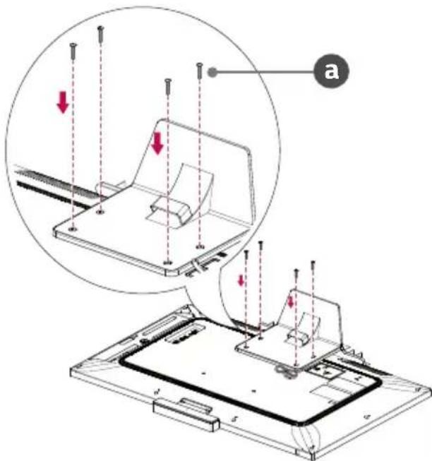 Technical diagram showing mechanical assembly with red arrows indicating force directions and a labeled component 'a'