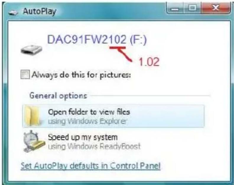 AutoPlay DAC91FW2102 (F:) 1.02 Always do this for pictures: General options Open folder to view files using Windows Explorer Speed up my system using Windows ReadyBoost Set AutoPlay defaults in Control Panel