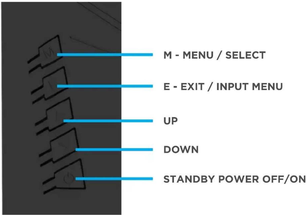 M - MENU / SELECT E - EXIT / INPUT MENU UP DOWN STANDBY POWER OFF/ON