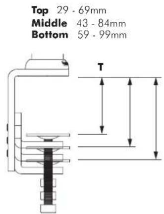 Top 29 - 69mm Middle 43 - 84mm Bottom 59 - 99mm T