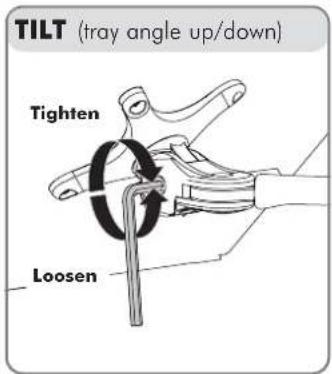 TILT (tray angle up/down) Tighten Loosen