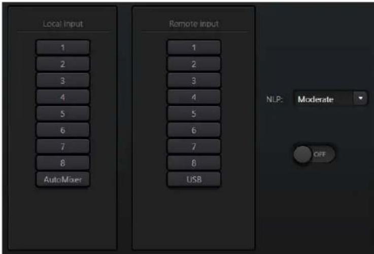 Local Input 1 2 3 4 5 6 7 8 AutoMixer Remote Input 1 2 3 4 5 6 7 8 USB NLP: Moderate OFF