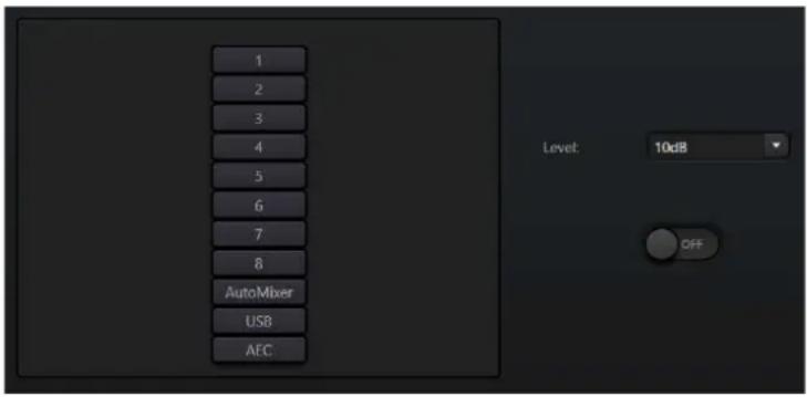 1 2 3 4 5 6 7 8 AutoMixer USB AEC Level: 10dB OFF