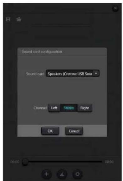 Sound card configuration Sound card: Speakers (Crotone USB Sour) Channel Left Stereo Right OK Cancel